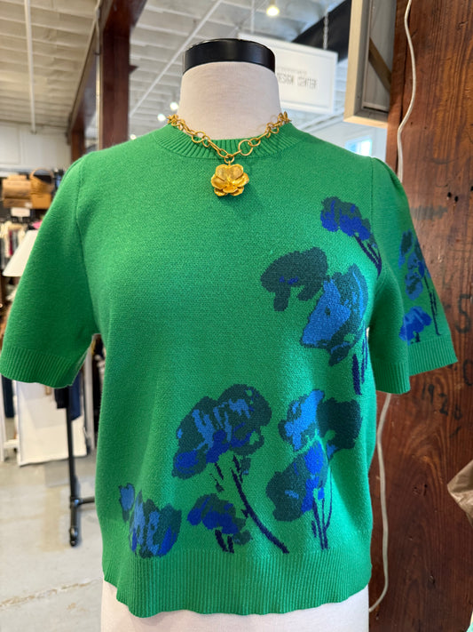 Kersey Floral Pleated Short Sleeve - Kelly Green