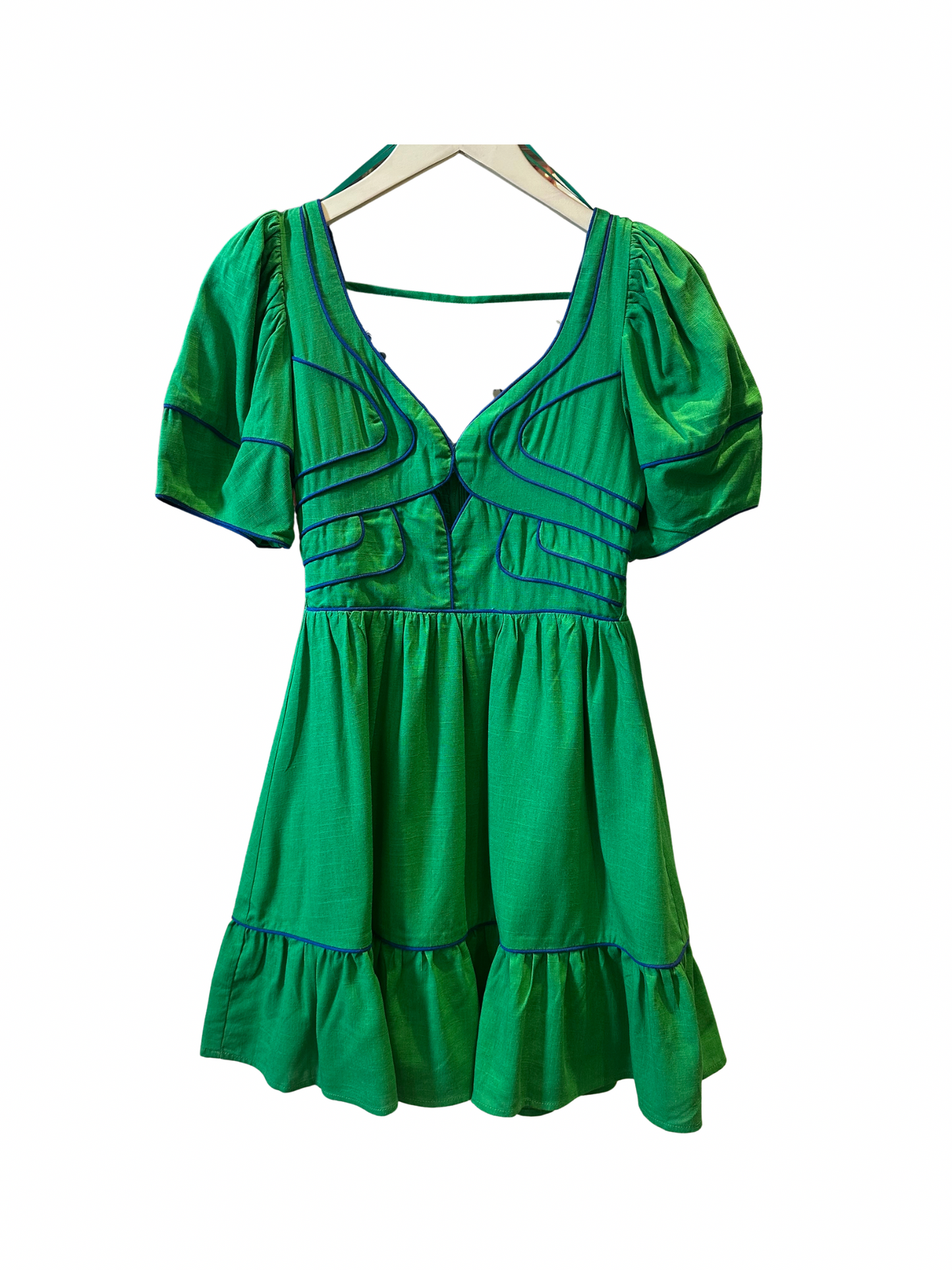 SHORT SLEEVE DRESS WITH PARTIAL OPEN BACK DETAIL- Green