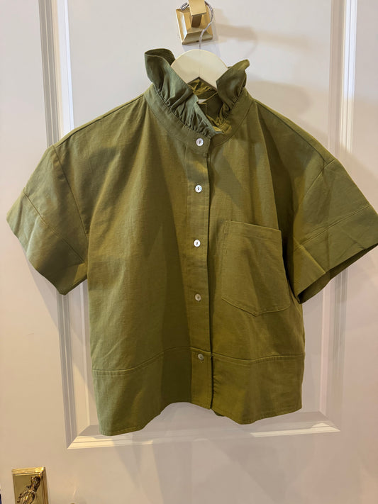 Ruffle Collard Top- Olive