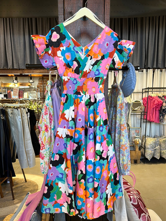 Watercolor Floral Midi Dress - Multi