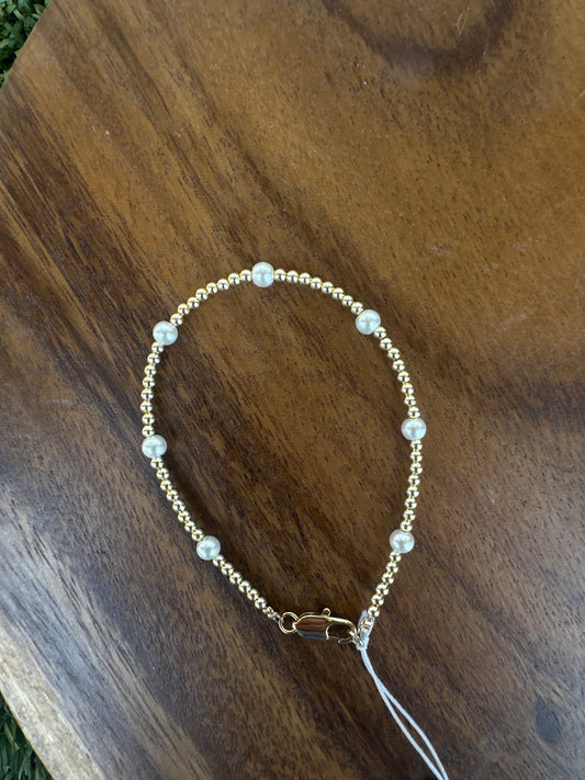 Gold Plated Beaded Pearl Bracelet 3mm