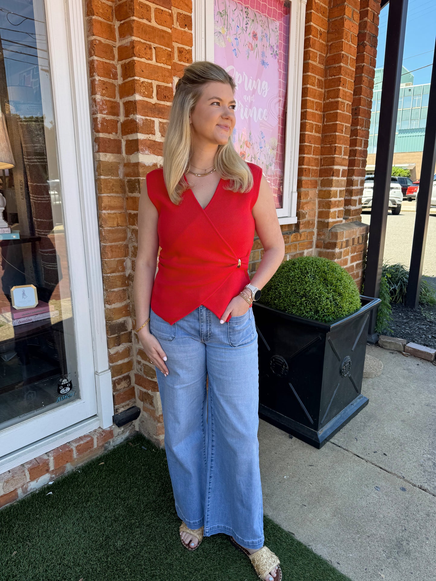 Sleeveless Wrap Knit Top-Coral