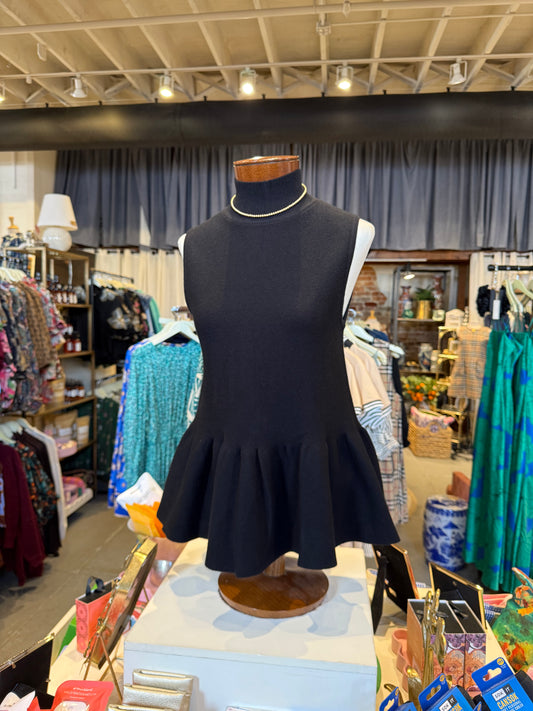 Mock Neck Peplum Sweater-Black
