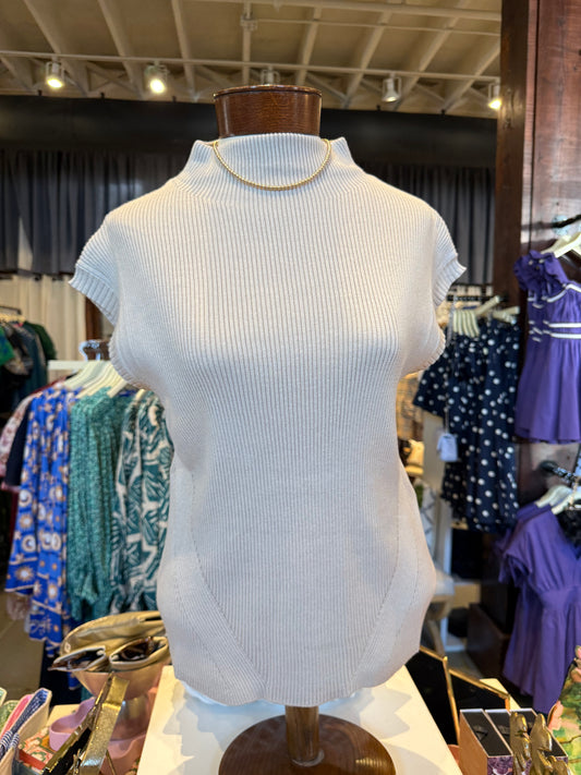 Ribbed Mock Neck Sweater - Beige