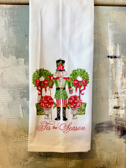 'Tis the Season Poinsettia Nutcracker Kitchen Hand-Towel