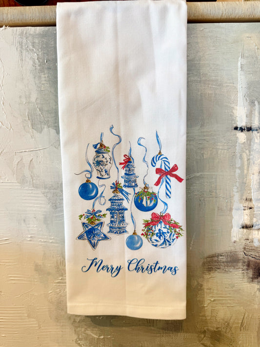 Merry Christmas Blue Ornaments Kitchen Hand-Towel