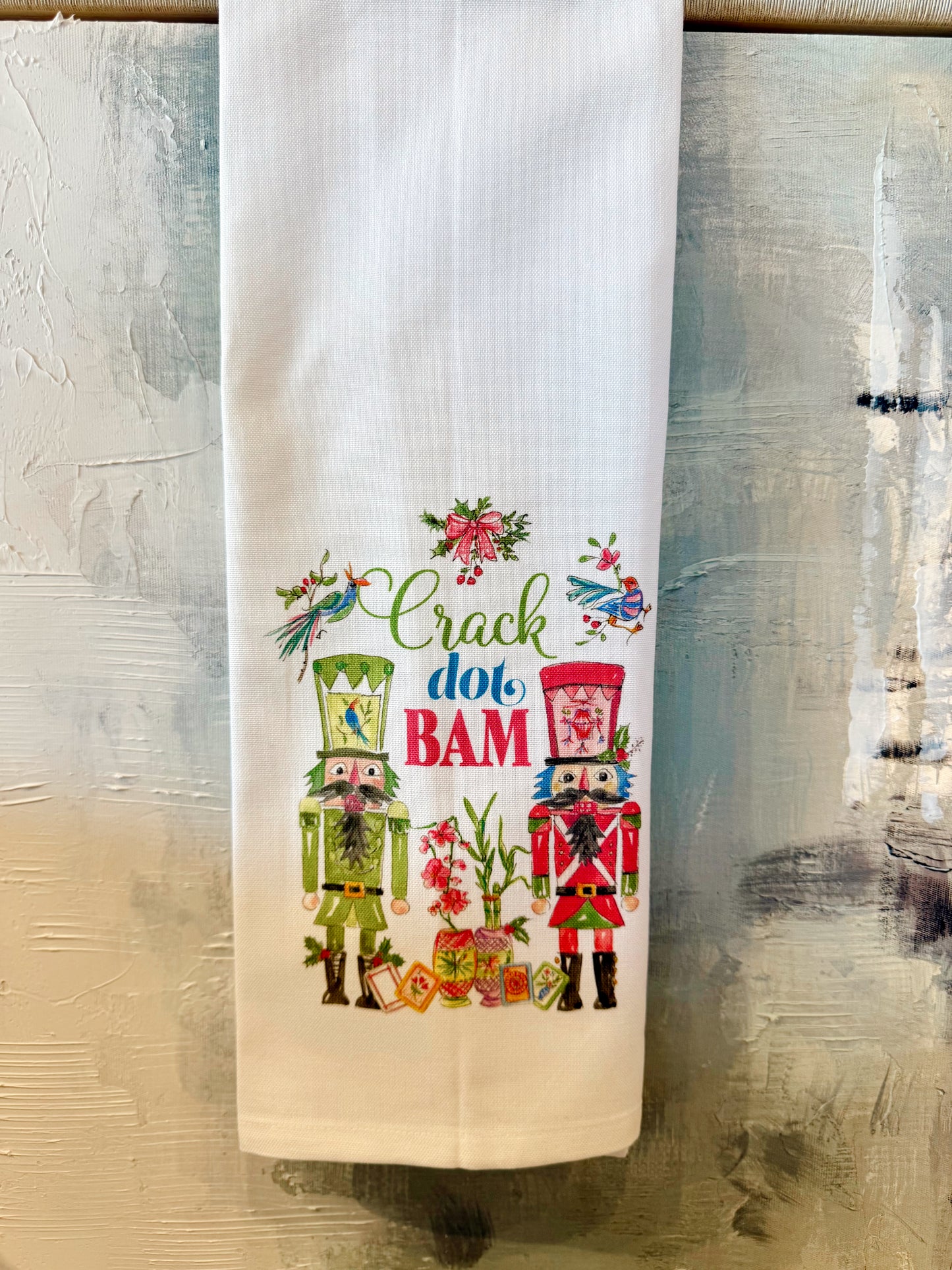 Crack Dot Bam Pink and Green Nutcrackers Kitchen Hand-Towel