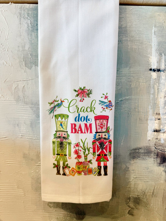 Crack Dot Bam Pink and Green Nutcrackers Kitchen Hand-Towel