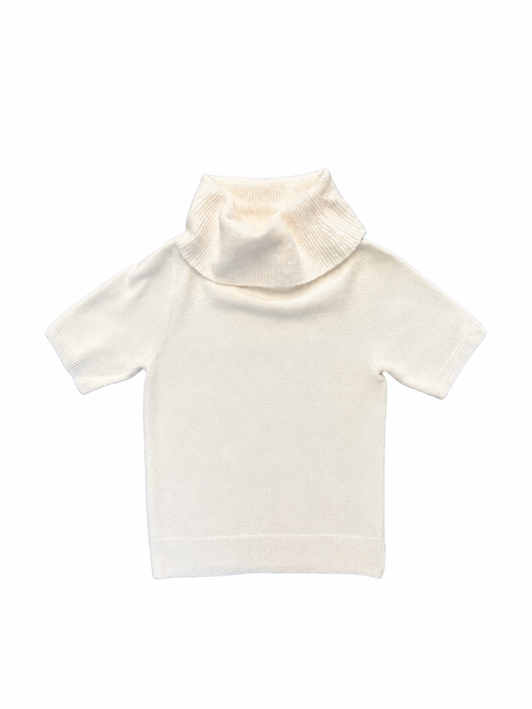Turtle Neck Short Sleeve Knitted Sweater- Cream