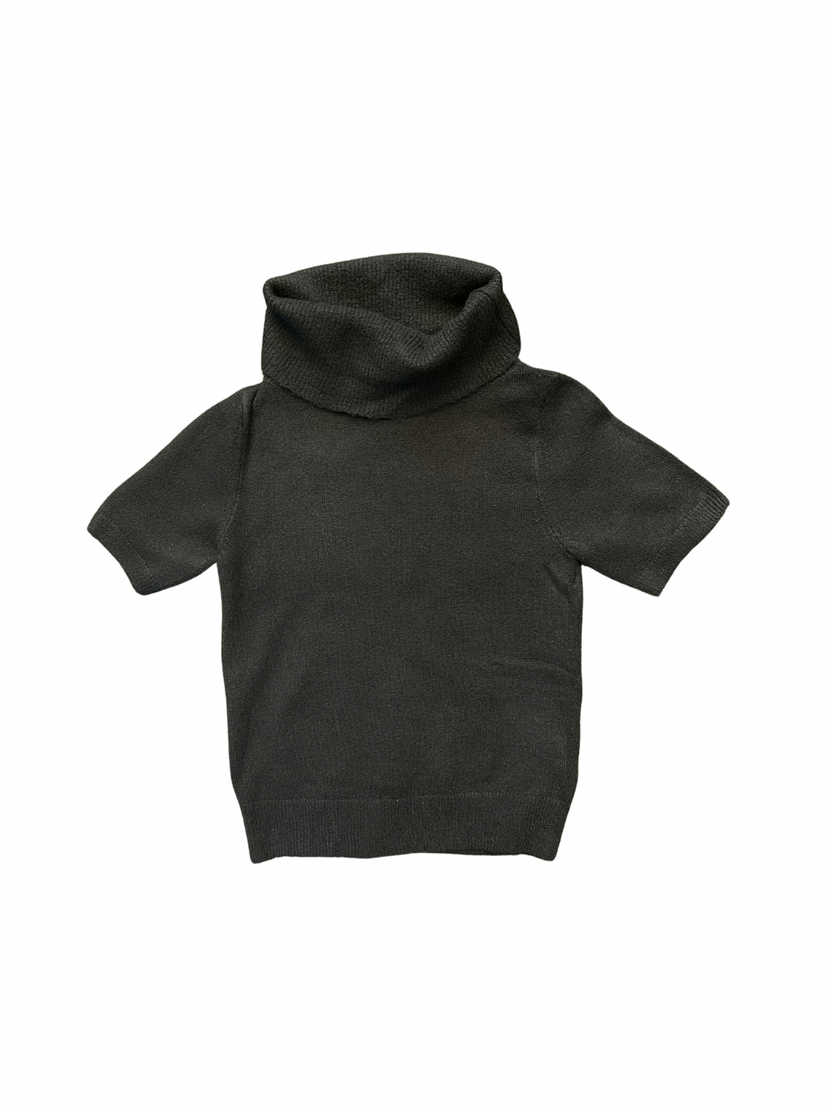 Turtle Neck Short Sleeve Knitted Sweater- Black