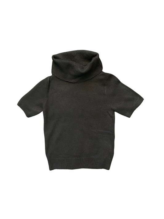 Turtle Neck Short Sleeve Knitted Sweater- Black