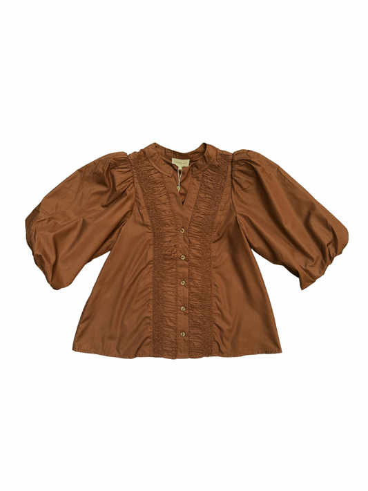 Brown Button Down Bell Sleeved Top