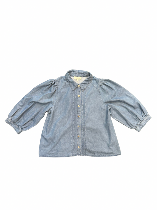 Pleated Denim 3/4 Sleeve Top