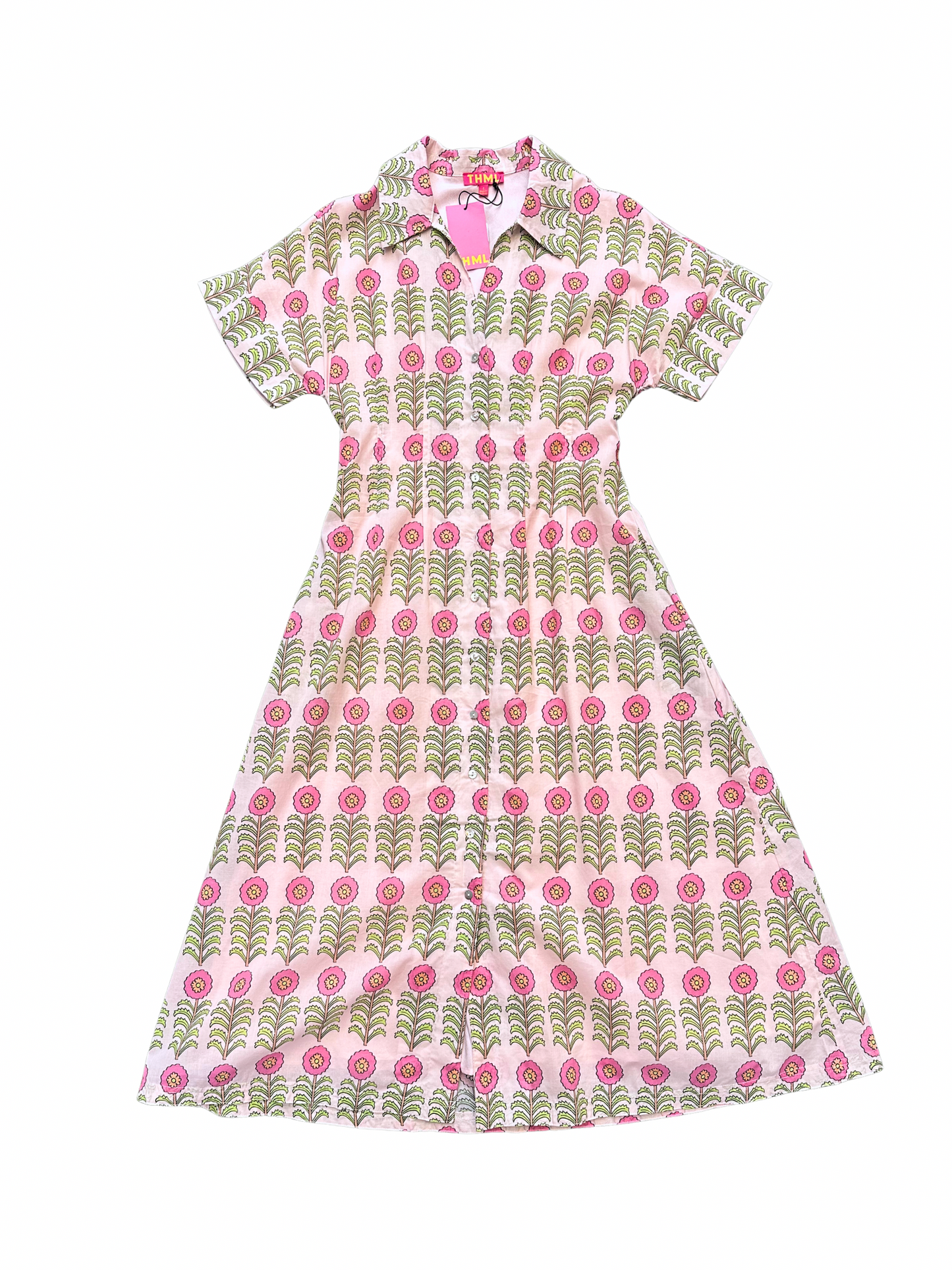 short sleeve floral pattern button down dress