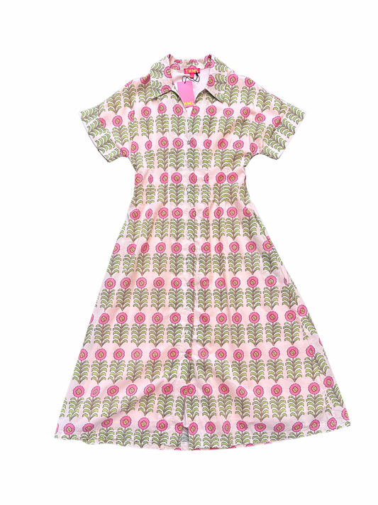 short sleeve floral pattern button down dress