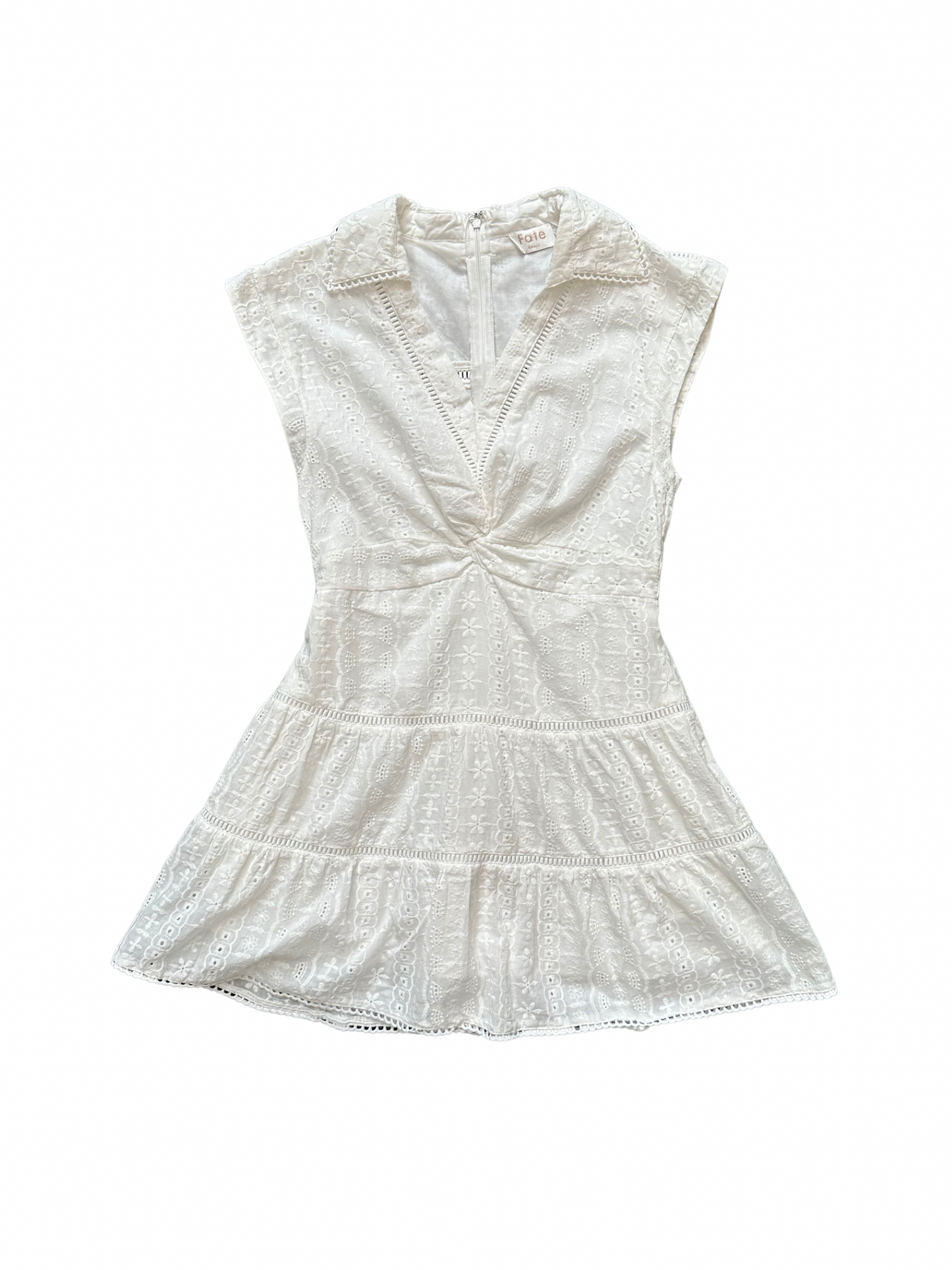 Eyelet Twist-Front Mini Dress- White