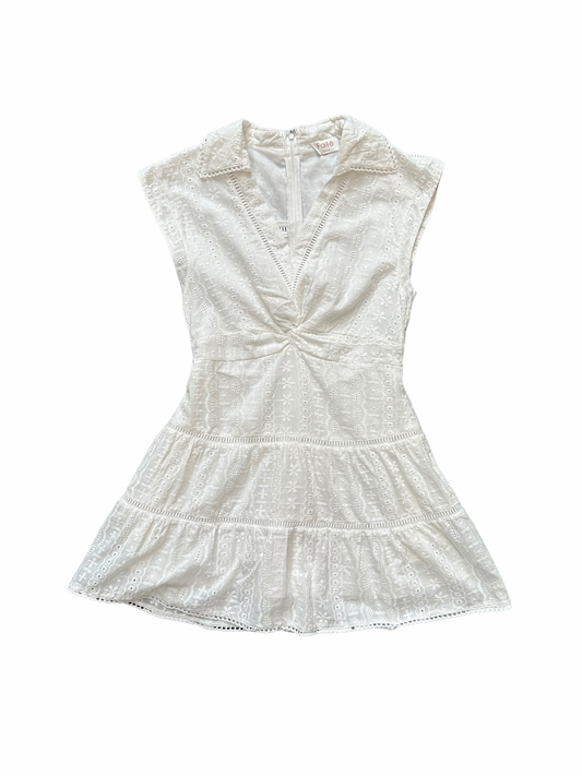 Eyelet Twist-Front Mini Dress- White