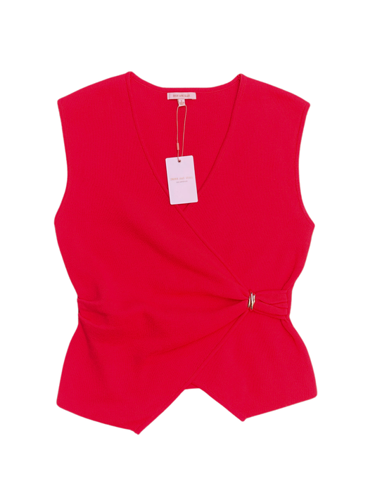 Sleeveless Wrap Knit Top-Coral
