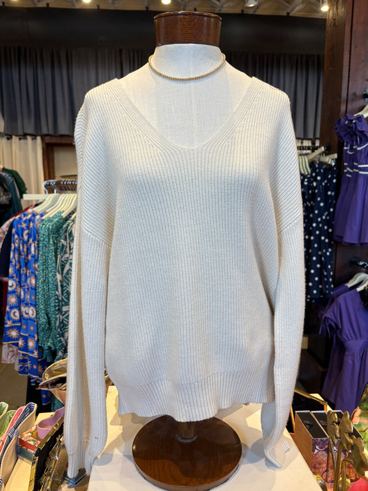 V-Neck Drop Shoulder Back Bow Sweater