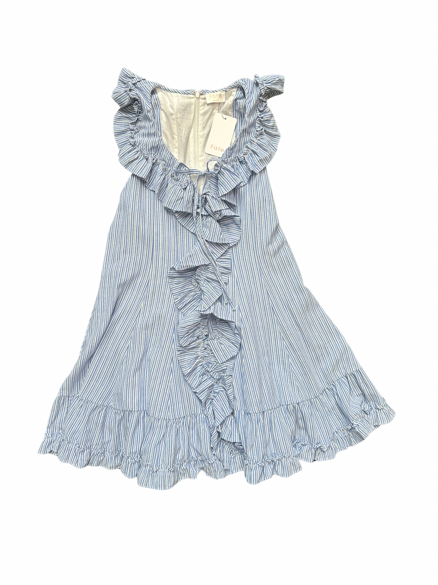 Striped Sleeveless Ruffle Dress- Blue