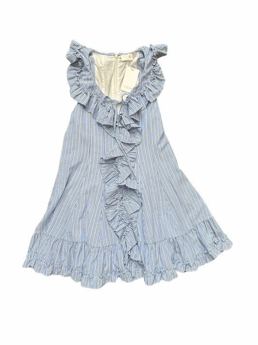 Striped Sleeveless Ruffle Dress- Blue