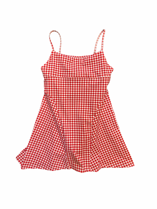 Gingham Print Double Layered Dress- Red Gingham