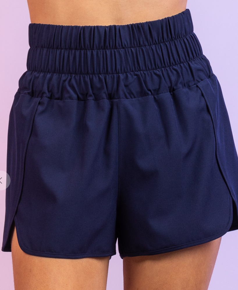 Elasticized Waist Active Wear Shorts - Navy