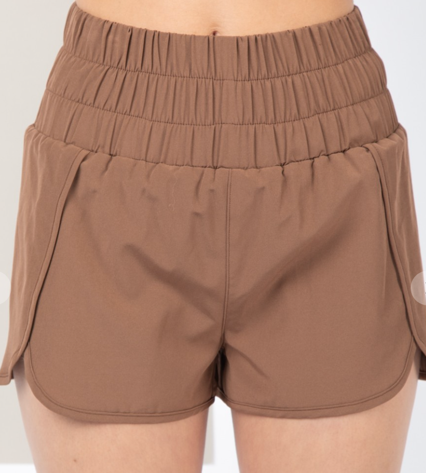 Elasticized Waist Active Wear Shorts - Chestnut