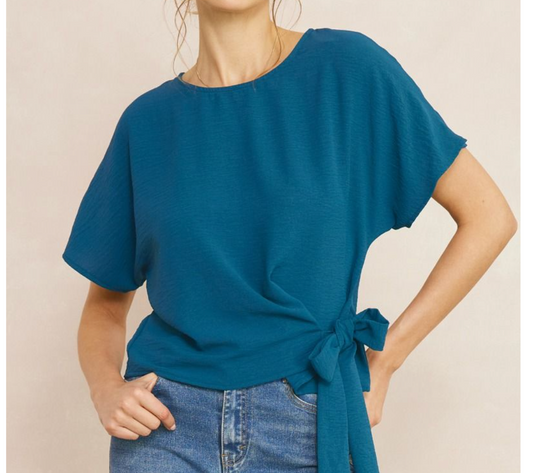 Solid Textured Short Sleeve Top - Teal