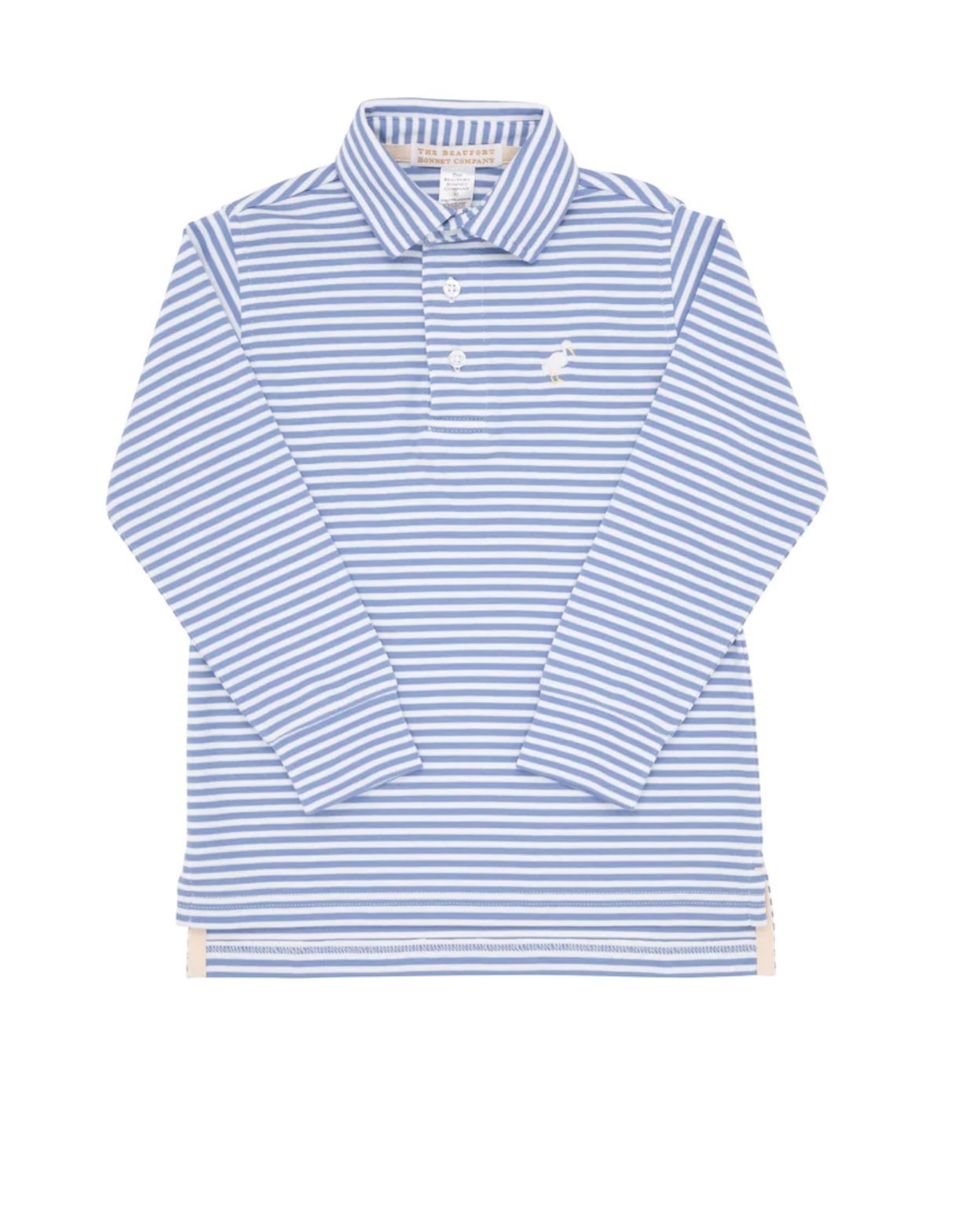 Long Sleeve Prim & Proper Polo & Onesie Park City Periwinkle Stripe With Multicolor Stork