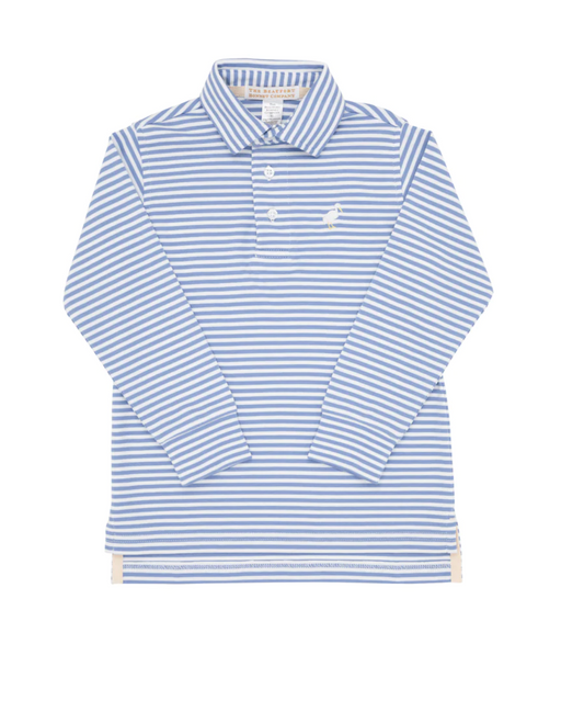 Long Sleeve Prim & Proper Polo & Onesie Park City Periwinkle Stripe With Multicolor Stork