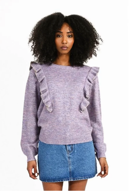 Ruffled Shoulder Sweater - Purple