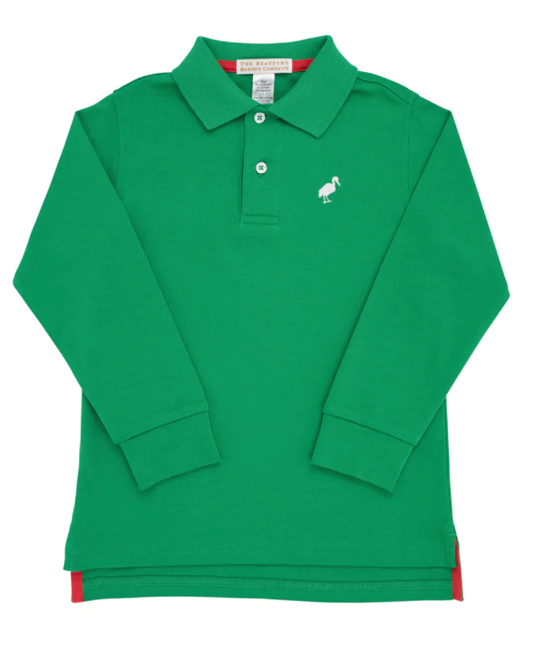 Long Sleeve Prim & Proper Polo - Kiawah Kelly Green With Worth Avenue White Stork