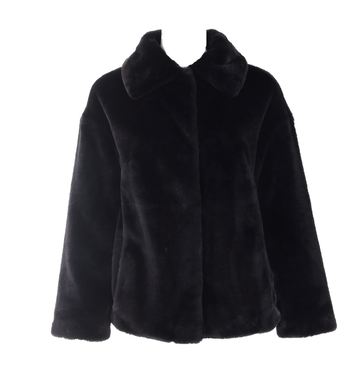 Short Plush Faux Fur Coat - Black