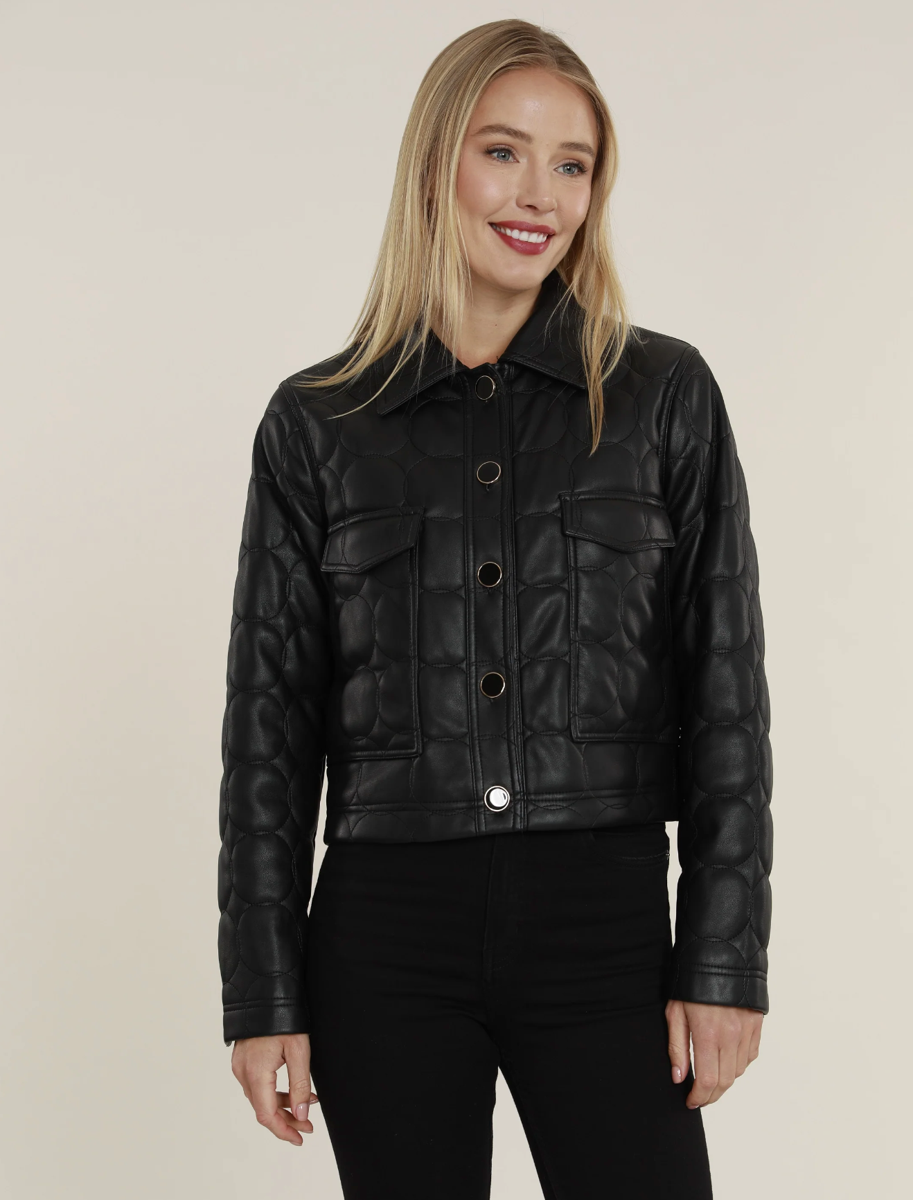Vegan Leather Quilted Jacket - Black
