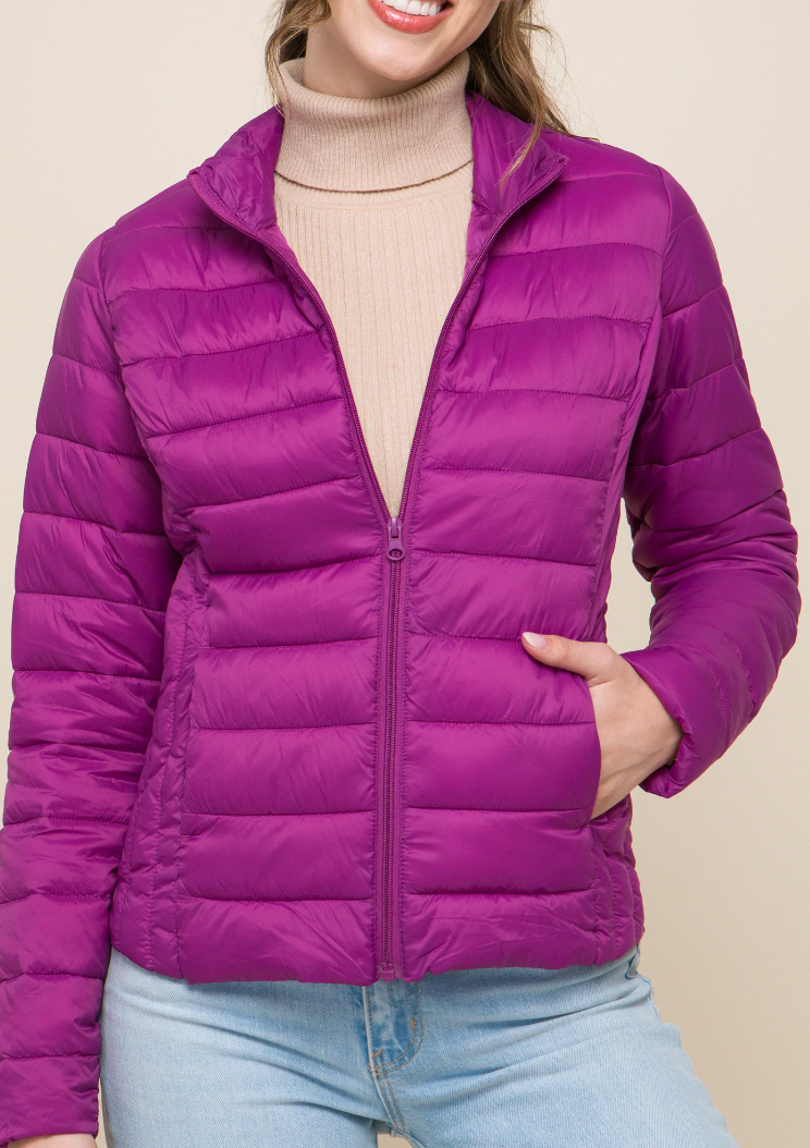 Ultra Lightweight Padded Thermal Zip Up Jacket - Violet