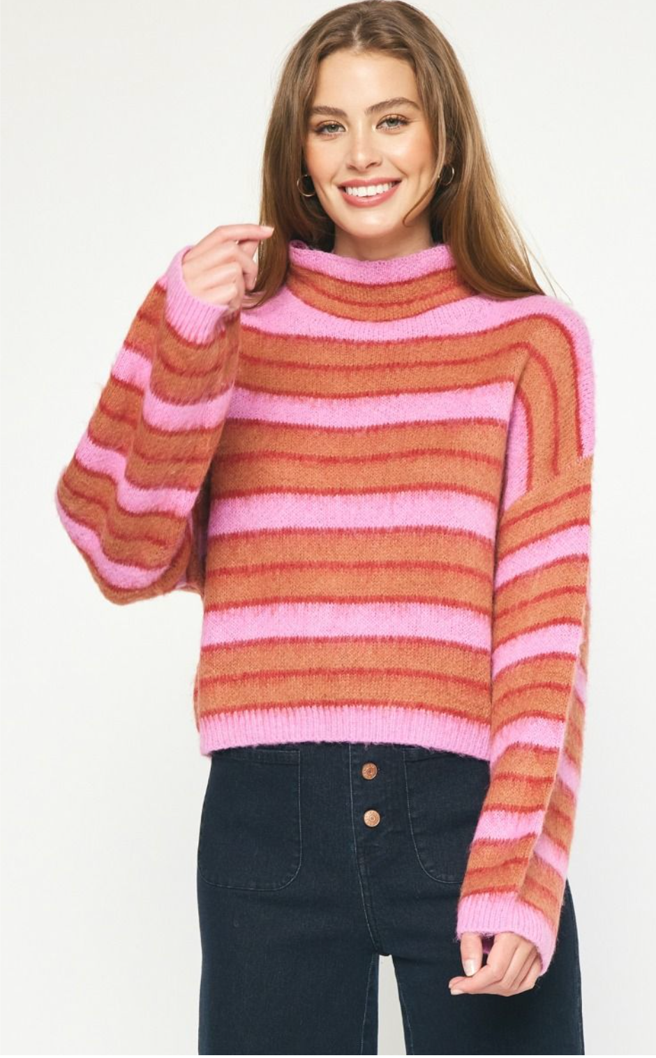 Striped Turtleneck Sweater - Pink Rust – Spring and Prince