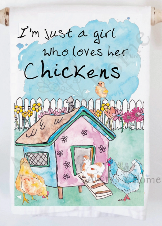 Girl Who Loves Her Chickens Kitchen Towel