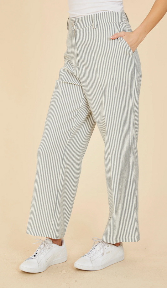 Striped Seer Sucker Pants - Blue/ White