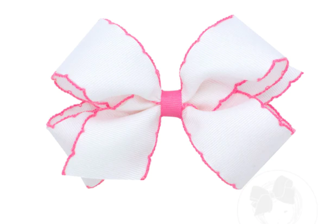 Medium Grosgrain White Bow With Color Moonstitch