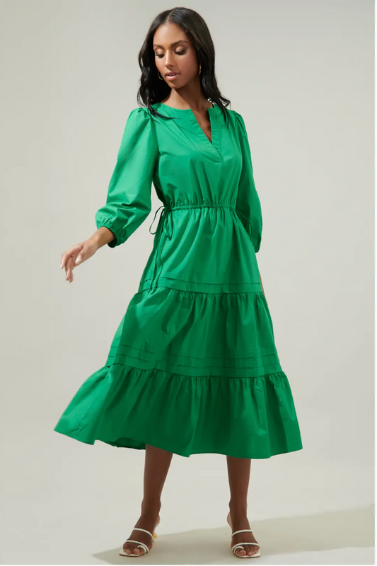 Atelier Poplin Tiered Midi Dress- Kelly Green