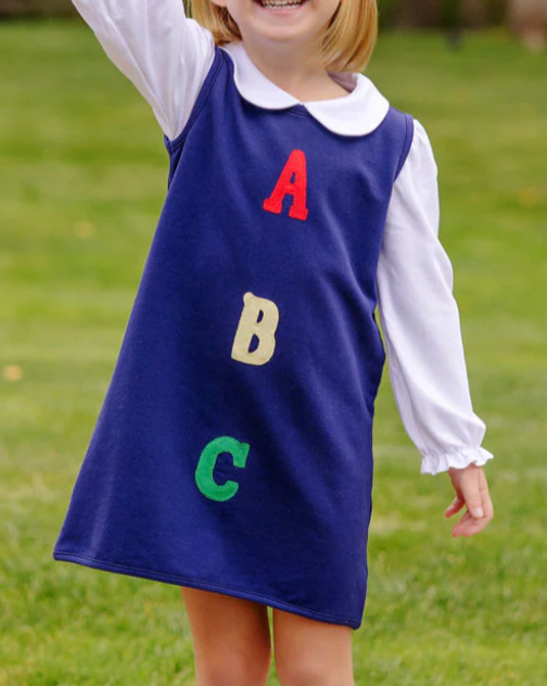 Annie Apron Dress - Nantucket Navy with ABC Appl