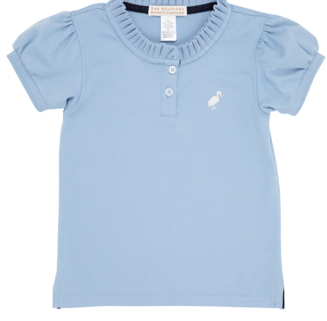 Little Miss Prim & Proper Polo  Barrington Blue With Palmetto Pearl Stork