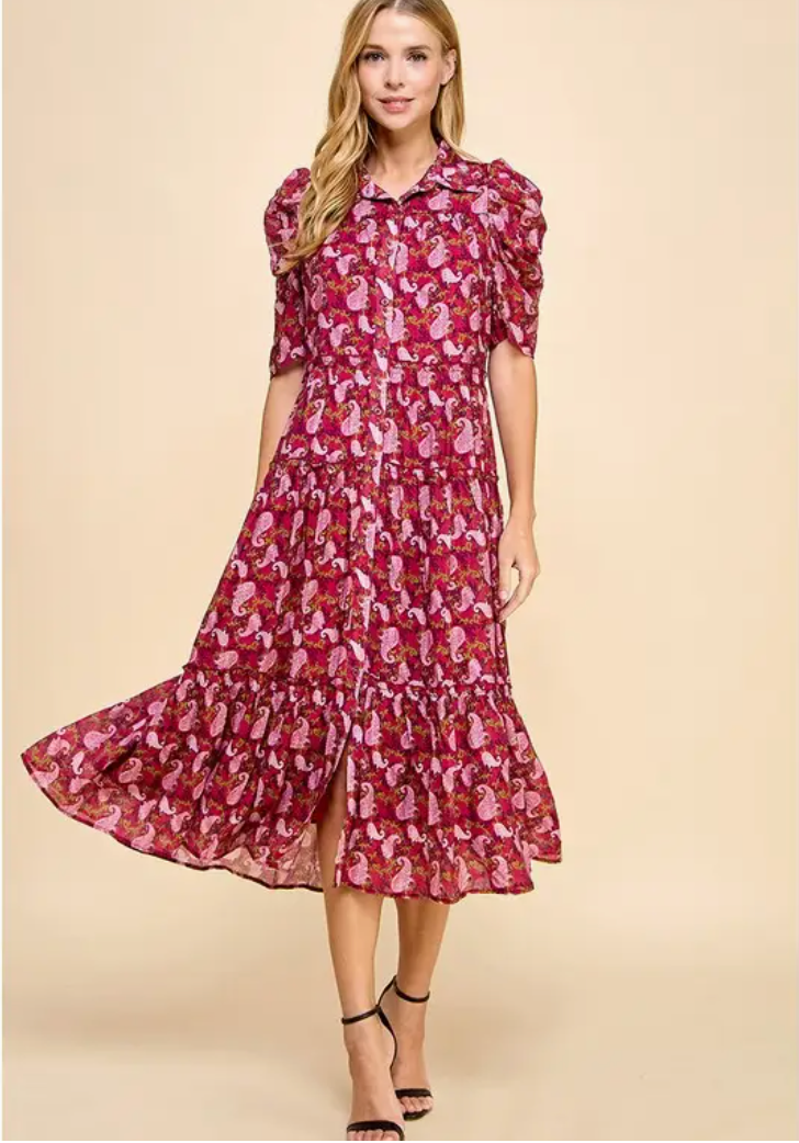 Floral Print Midi Length Shirt Dress