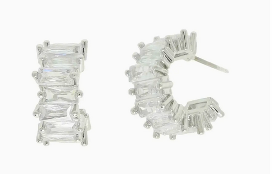 Cubic Zirconia Baguette Cut Open Hoop Earrings