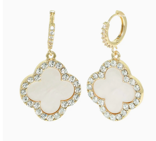 1.75 Inch Quatrefoil Gemstone Hoop Earrings