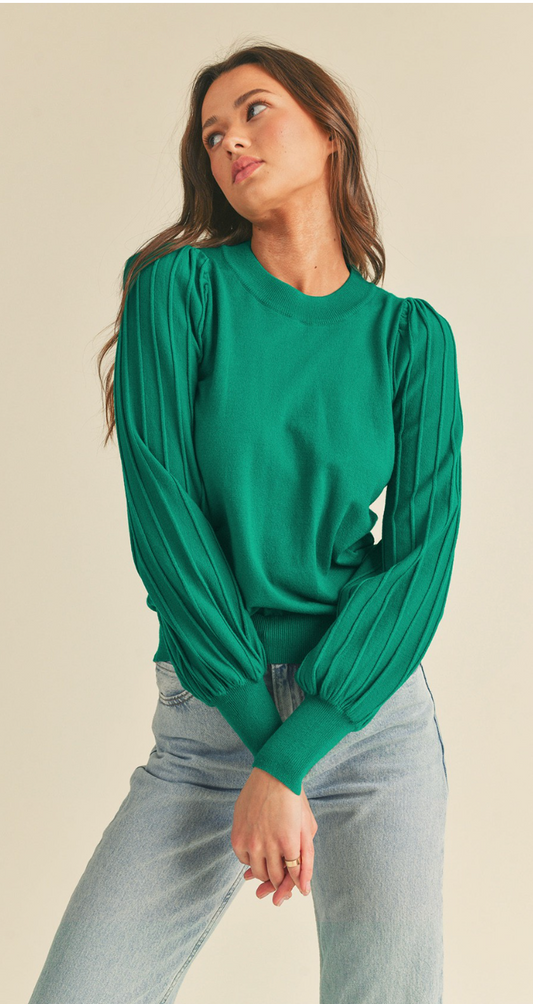 Classic Stripe Texture Pullover- Alpine Green