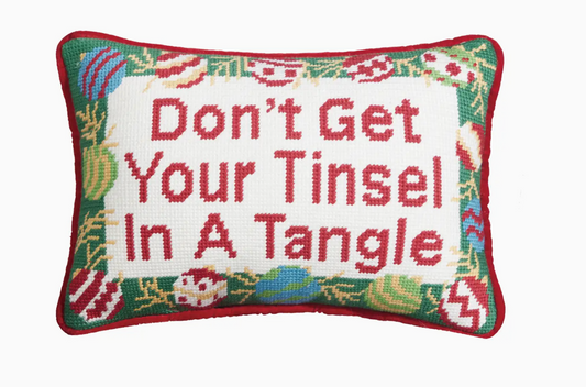 Tinsel Tangle Embroidered Needlepoint Pillow