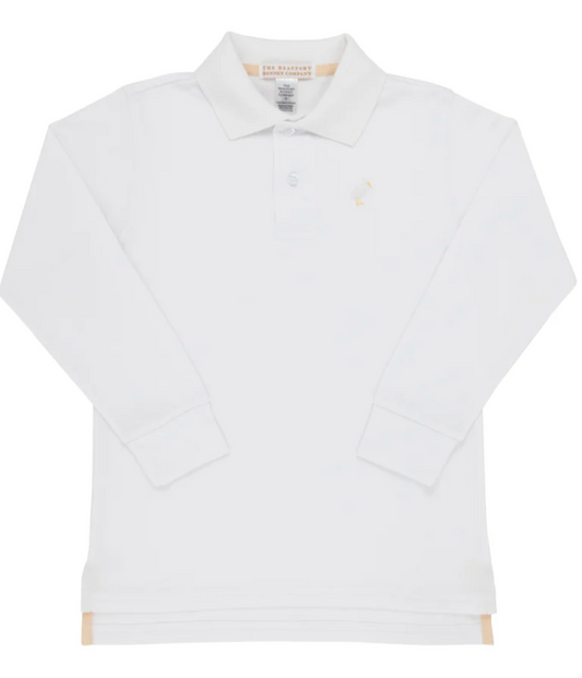 Long Sleeve Prim & Proper Polo - Worth Avenue White With Multicolor Stork