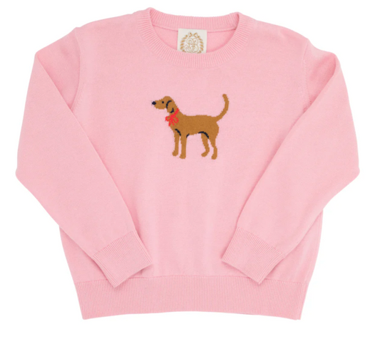 Isabelle's Intarsia Sweater Hamptons Hot Pink with Dog Intarsia